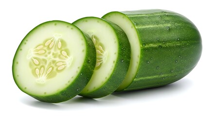 Fresh sliced cucumber isolated on white background for healthy eating and dieting ideas