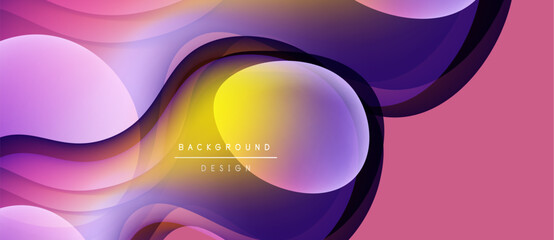 Abstract fluid shapes, vibrant colors blend. Pink, purple, yellow create dynamic background design. Smooth gradients, modern aesthetic.