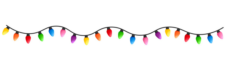 Vector image of Christmas lights. Festive decor and decoration made of colorful Christmas lights. Graphic element for your designs, Christmas cards, websites, banners, and posters.