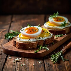 Healthy Rustic Egg Sandwiches on Whole Grain Breadboard