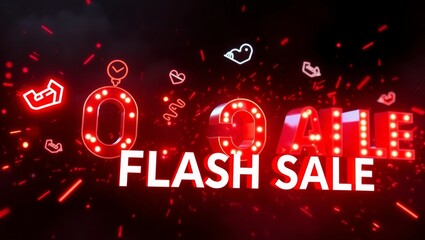Dynamic 0 flash sale announcement with vibrant neon lights
