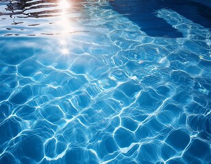 blue pool water surface with sunlight reflection gentle wave clear aqua refreshing summer vibe tranquil inviting top view