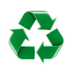 Fototapeta premium 3d icon of recycle sign made of green glossy plastic isolated on transparent background