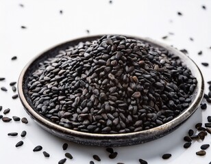 close up of black sesame seeds on white surface