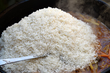 Cooking rise for uzbek plov. Bukhara, Uzbekistan