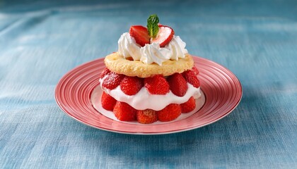 delicious strawberry shortcake dessert with whipped cream and fresh strawberries