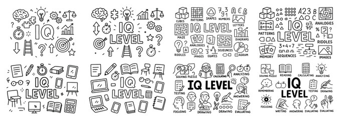 Creative iq level concepts with doodle illustrations