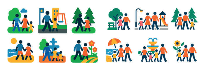 Fototapeta premium Family Walk Icons