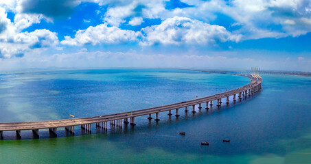 Aerial view of Jiaozhou Bay Bridge in Qingdao, China