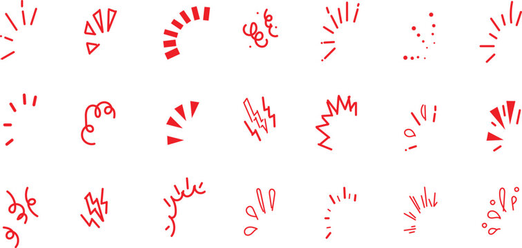 Line speed cartoon effect, boom explosive motion line element set. Comic boom burst, explosive smoke, line speed cartoon vector icon. Hand drawn sketch doodle action effect. Vector illustration