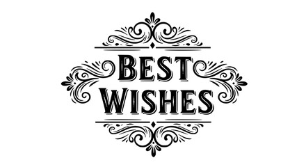 Vintage ornamental frame with elegant black calligraphy Best Wishes, decorative flourishes and classic typography art on pure white background, luxury celebration vector design ideal for greeting card