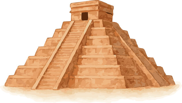 Vector watercolor cartoon illustration of an aztec pyramid