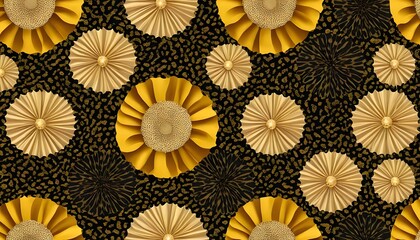 Abstract Floral Pattern: Golden Yellow and Black Geometric Design