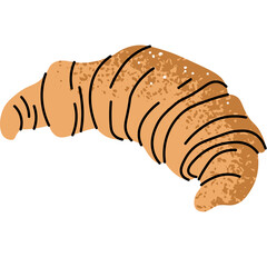 Hand Drawn Croissant Pastry with Flaky Texture and Sprinkled Sugar on White Background