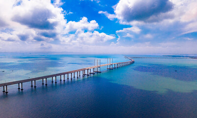 Aerial view of Jiaozhou Bay Bridge in Qingdao, China