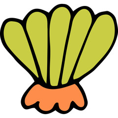 Hand Drawn Illustration of a Green Seashell with an Orange Base on a Transparent Background Representing Ocean Life and Summer Beach Themes