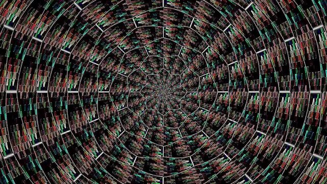3D animation beautiful video colorful abstract bright light energy 4K of smooth lines waves glittering light effect on round shape in center, black background