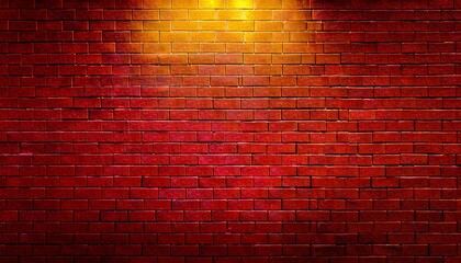 Background Texture Of Empty Red Brick Wall With Yellow Neon Light Lamp 80S Style Glow