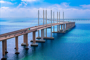 Aerial view of Jiaozhou Bay Bridge in Qingdao, China