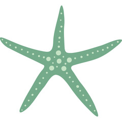 Hand Drawn Light Green Starfish With Small Dots Adorning Its Five Arms On Transparent Background Simple Flat Design
