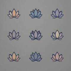 Nine Lotus Flowers in Pastel Hues on Textured Gray Background