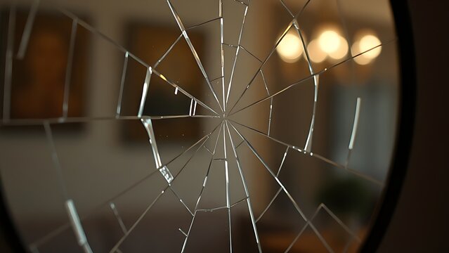 tennessine. Cracked mirror with a distorted reflection and broken surface texture. wellbeing guides, coaching materials, designed for coaching and self-improvement content, used by account managers.