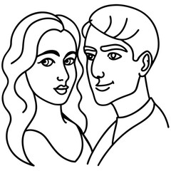 Couple portrait line art silhouette isolated on white background