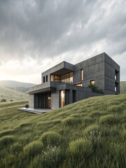 Obraz premium Modern Concrete House Architecture Modern Design Exterior Hillside Luxury Residence 