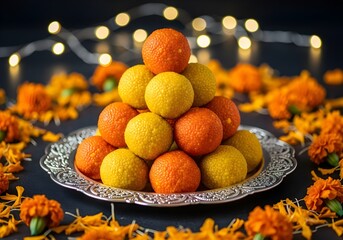 Layered Motichoor Ladoo Stack – Vibrant Indian Festive Dessert