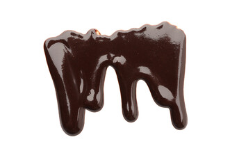 Flowing tasty melted chocolate on white background