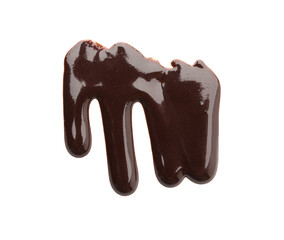 Flowing tasty melted chocolate on white background