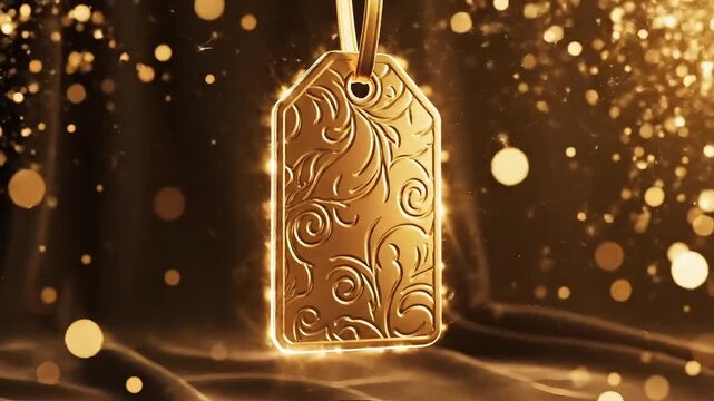Golden Tag with Intricate Pattern and Sparkling Effects