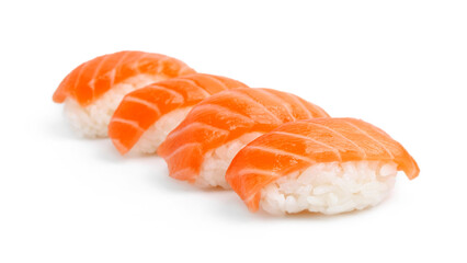Delicious nigiri sushi with salmon isolated on white