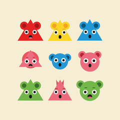 Vector Colorful Animal Faces SVG Icon Set with Flat Geometric Design for Web and Digital Use