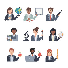 Vector SVG Illustration of Diverse Professionals with Scientific and Creative Tools in Modern Flat Style Colors Include Blue Red Green Yellow
