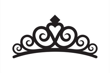 Elegant black and white princess tiara crown silhouette vector design