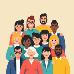 Vector SVG Illustration of Diverse Group of People in Flat Modern Style with Bright Colors for Web and Business Use