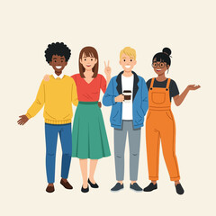 Illustration Vector SVG of Diverse Group of People in Casual Clothing in Modern Flat Style with Bright Colors for Web and Digital Media Use