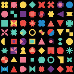 Vector Colorful Geometric SVG Icon Set with Flat Style and Symmetrical Pattern Design