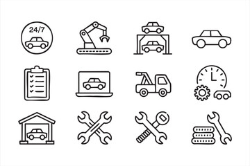 Vehicle maintenance outline symbols for transportation and engineering design