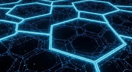 Abstract glowing network of hexagonal shapes with connection points