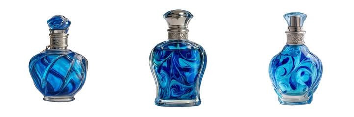 Set of Luxurious green perfume bottle with sleek curves, elegant designt on transparent png background. Ai generated