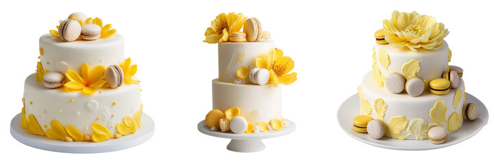 Set of Raw vegan cheesecake with a shiny mango glaze on transparent png background. Ai generated