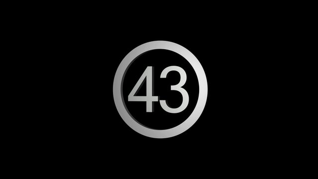 Silver Number 43 Inside a Circular Frame on a Black Background forty three numeral
