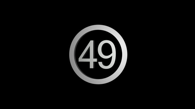 Silver Number 49 Inside a Circular Frame on a Black Background forty nine numeral