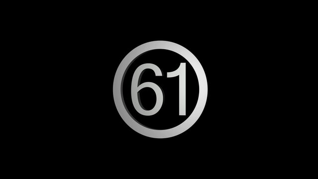 Silver Number 61 Inside a Circular Border on a Black Background numeral sixty one