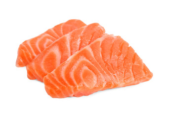 Fresh salmon sashimi isolated on white. Asian cuisine