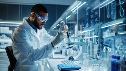 Scientist conducts experiments in high-tech laboratory environment
