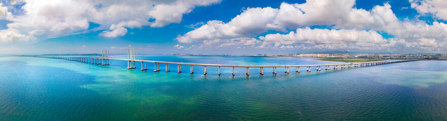 Aerial view of Jiaozhou Bay Bridge in Qingdao, China