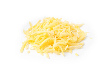 Pile of grated cheese isolated on white